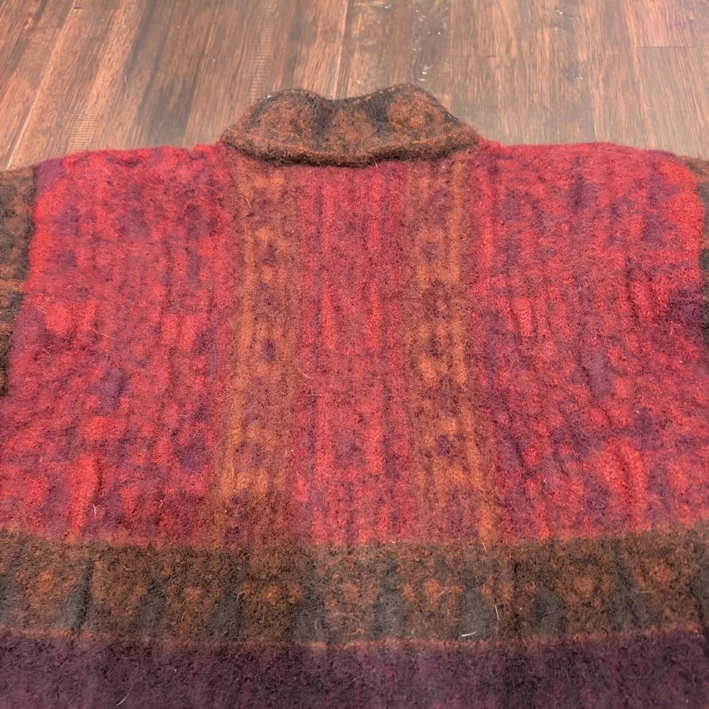 Vintage Felted Wool Cardigan Sweater Red Brown Thick Women's XS Button Front 80s - Picture 7 of 9